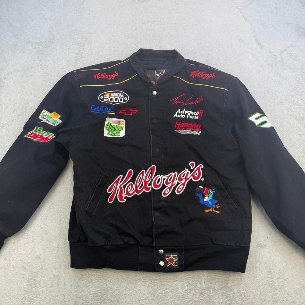 JH Design Kelloggs Racing Jacket Mens Medium Black Tony the Tiger Vintage Y2K